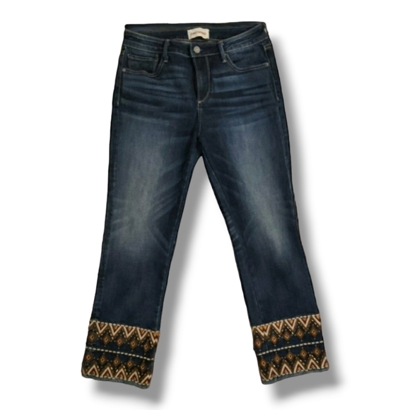 Driftwood Colette Embroidered Straight Jeans Cropped Fringe - Size 27" - Picture 3 of 10